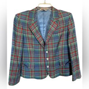 Vintage J.G. Hook 80s 90s Silk Plaid Button up Cropped Blazer Jacket